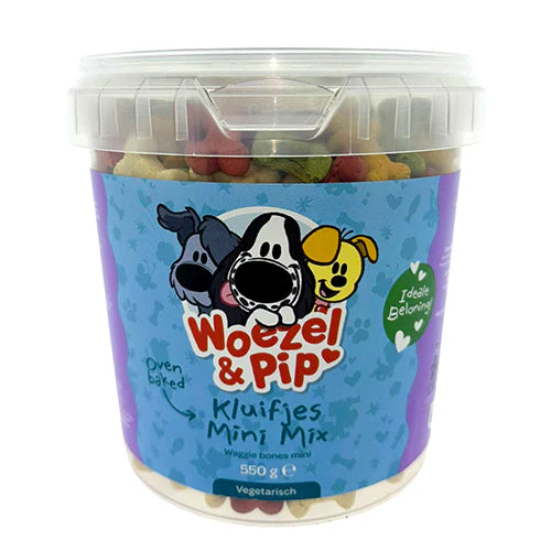 Woezel & Pip Kluifjes Mini Mix – vrolijke hondenkoekjes in handige pot
