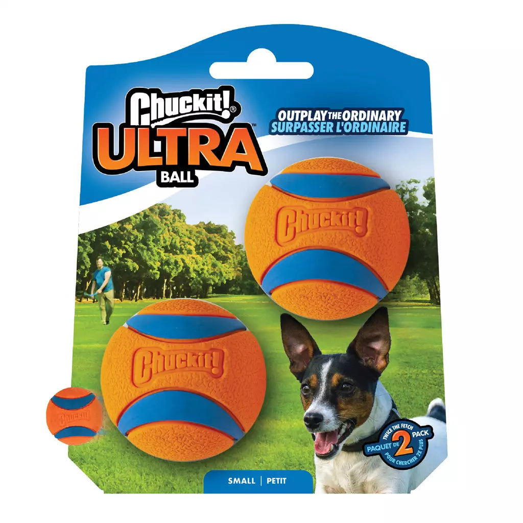 Chuckit! Ultra Ball S 2-pack Ø5 cm – duurzame rubber apporteerbal die hoog stuitert en drijft