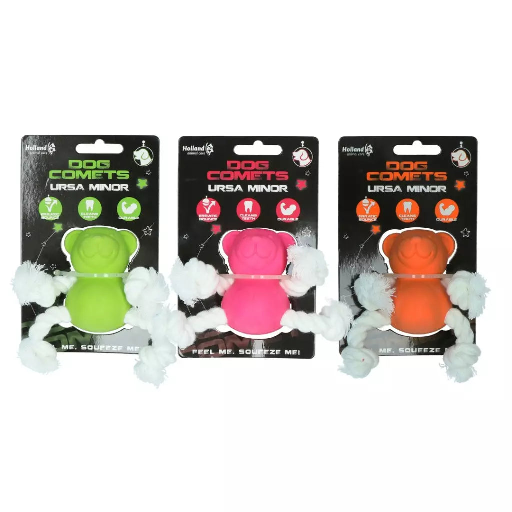 Dog Comets Ursa Minor – Rubber Beertje met Touw (7 cm) | Stuitert & Reinigt het Gebit
