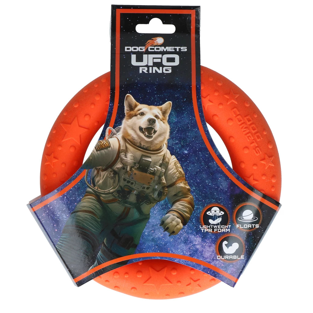 Dog Comets UFO Ring Oranje Hondenspeeltje van TPR Schuimrubber