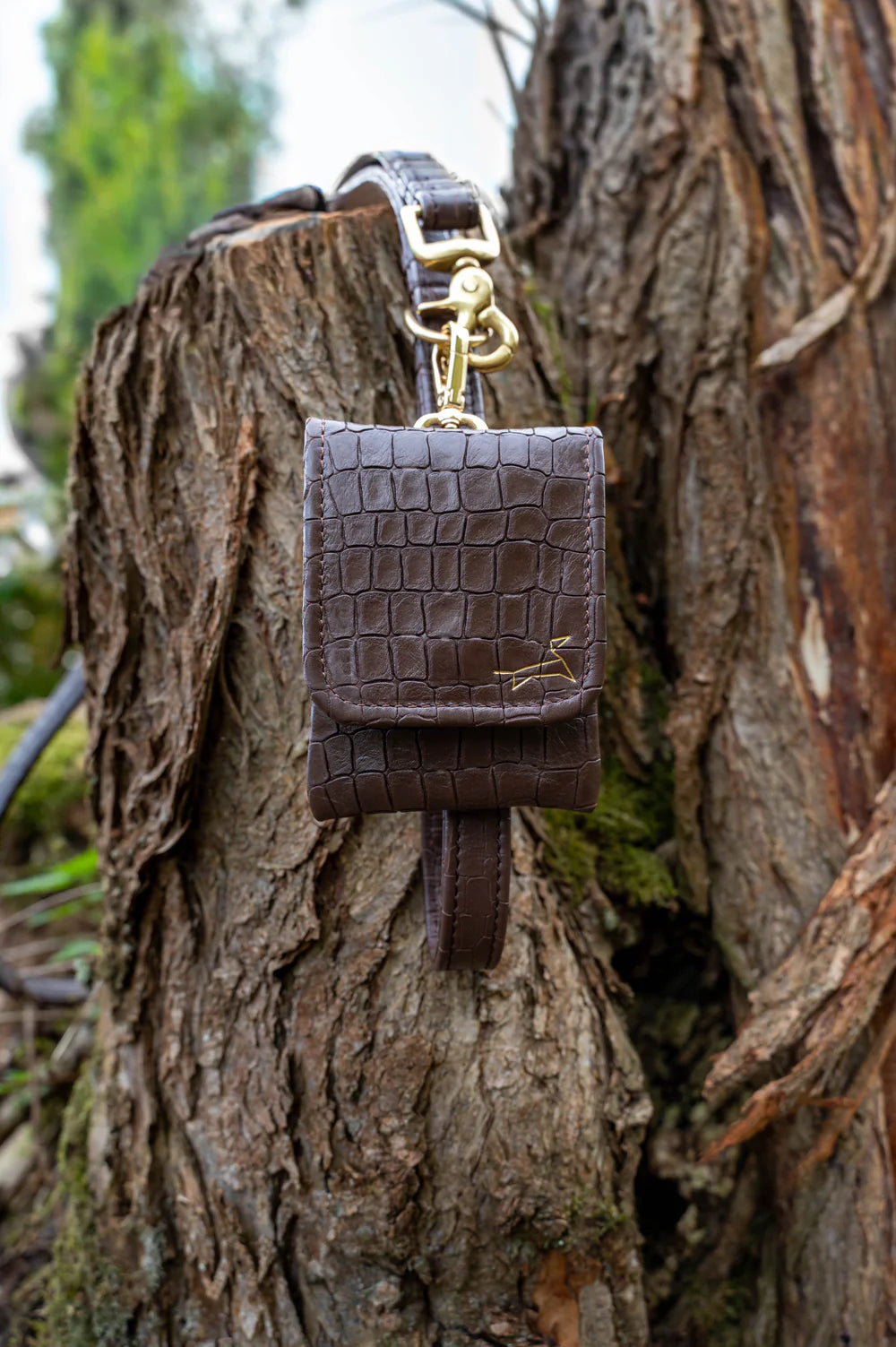 Pooch Bag Croco Donkerbruin – Leren beloningstasje hond