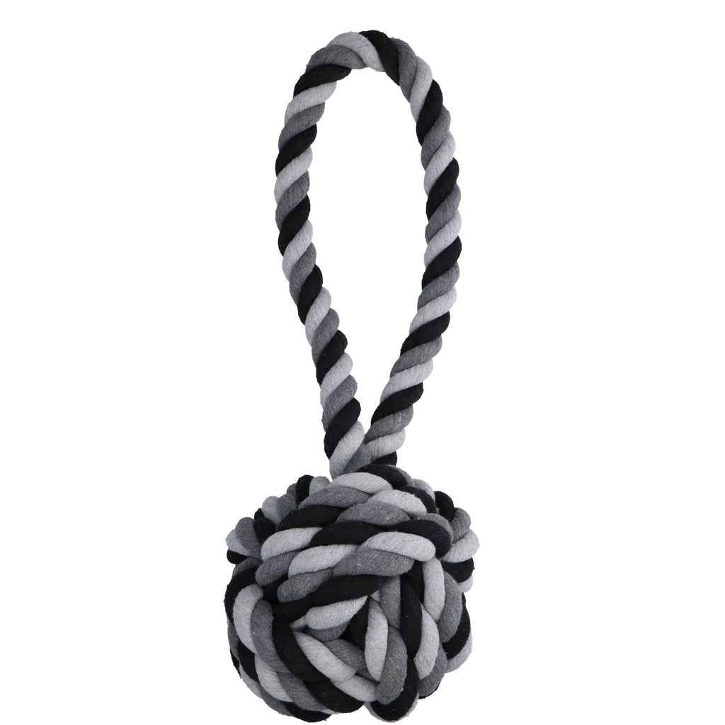 Floss Toss Extreme Tug and Ball hondenspeeltje van natuurlijk katoen met bal en trekkoord, 60 cm.