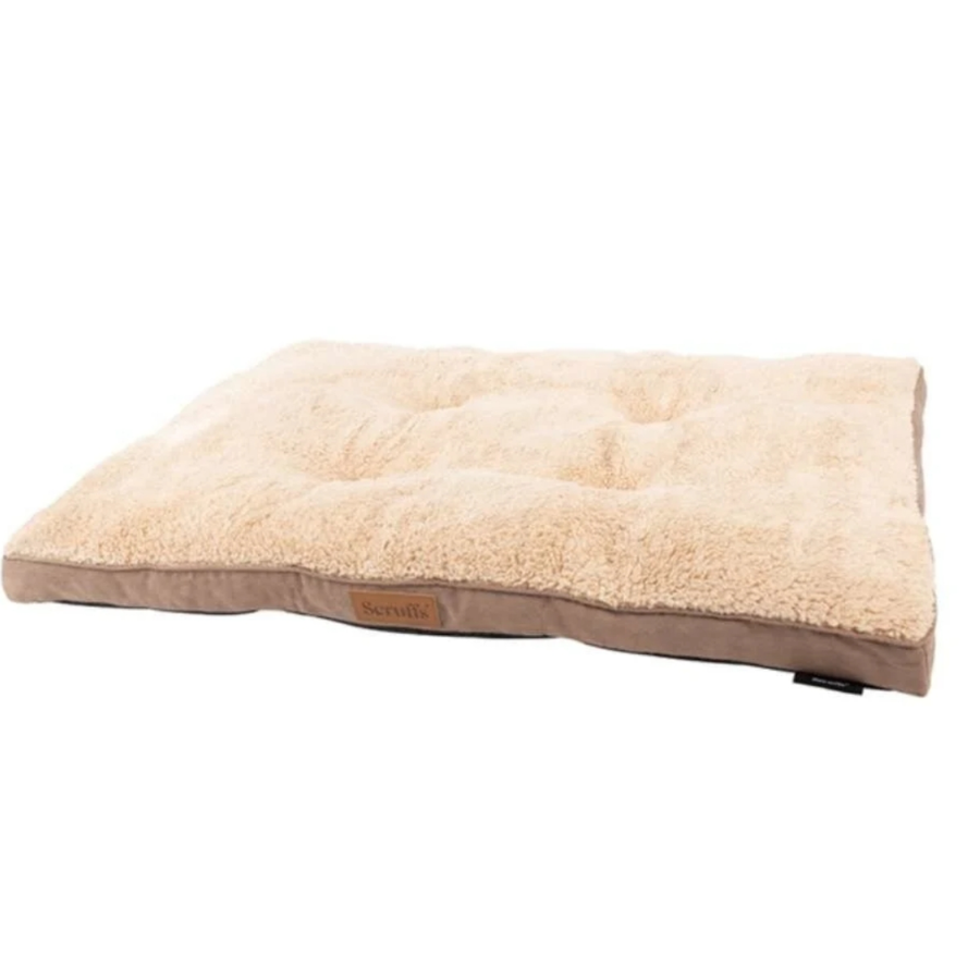 Scruffs Cosy matras kussen bruin 82x58x6 cm – rechthoekig hondenkussen met imitatie suède, zachte voering en antislip onderkant
