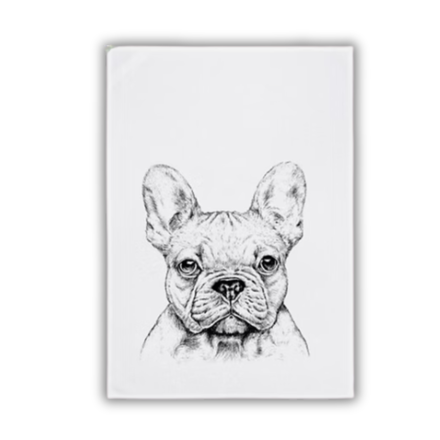 Theedoek Franse Bulldog 50x70 cm – 100% katoenen keukendoek met Franse bulldog print, wasbaar op 60°C