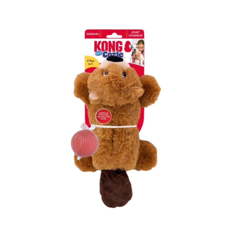 KONG Cozie Pocketz Bever M Hondenspeeltje met Verwijderbare Piepballen