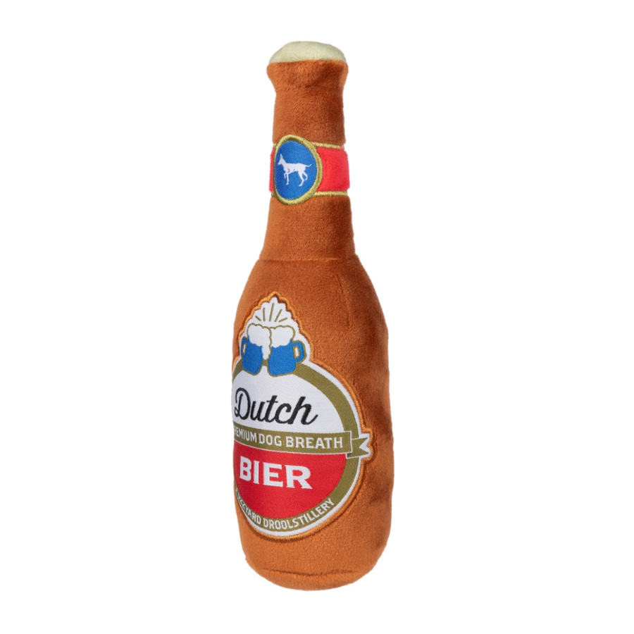 FuzzYard Dutch Bier Fun hondenspeeltje in bierflesvorm met pieper.