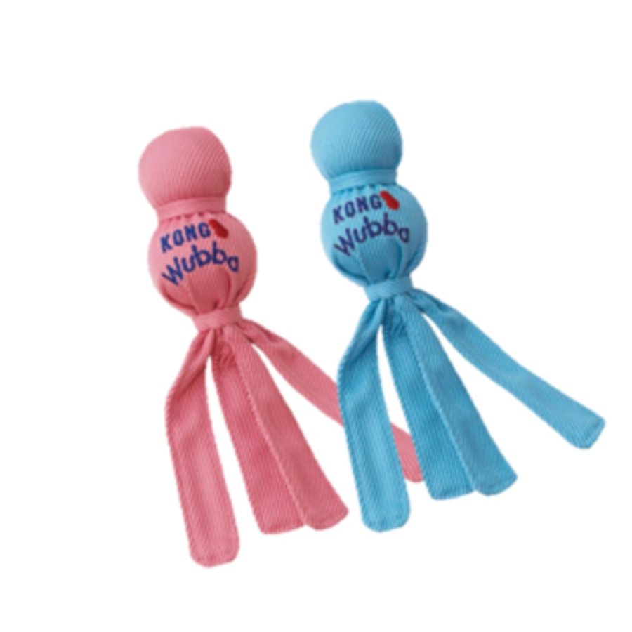 KONG Wubba Puppy hondenspeeltje met pieper, duurzaam nylon en lange staarten, 22 cm.