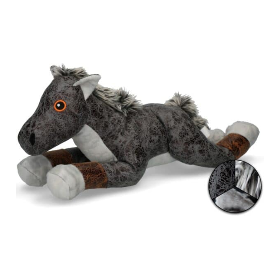 Elegant Horse grijs hondenspeeltje – knuffel van skai leer, fleece en pluche met pieper – dubbel gestikt – 37x14x15 cm