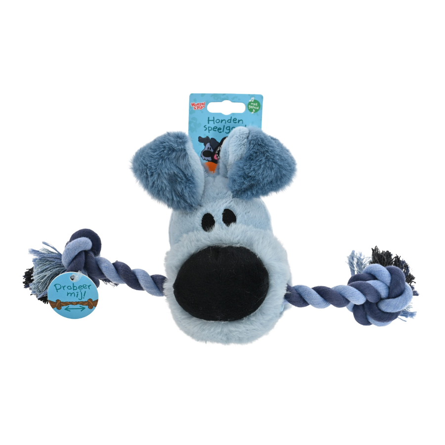 Woezel & Pip Woezel pluche hondenspeeltje met flosstouw en pieper 35 cm