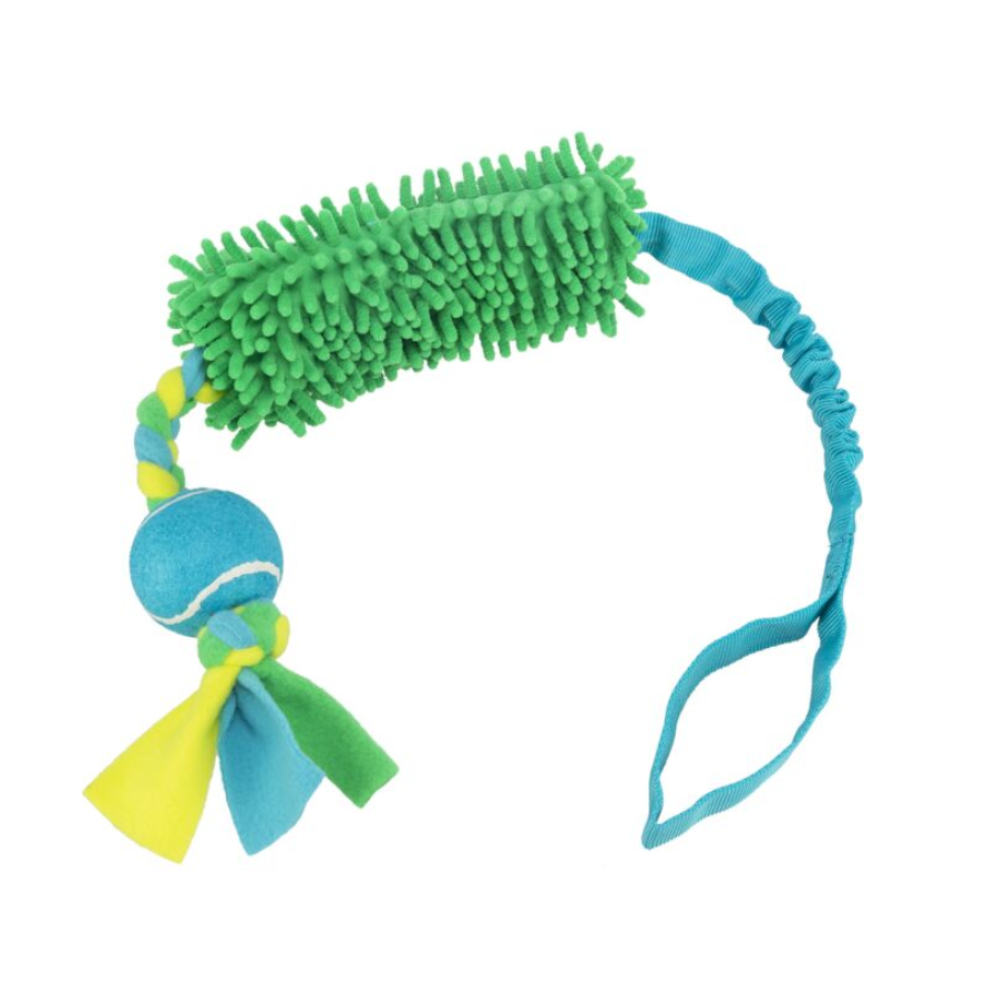 Trixie bungee tugger met tennisbal pluche 85 cm – trek- en apporteerspeeltje met schokdemper (zonder pieper)