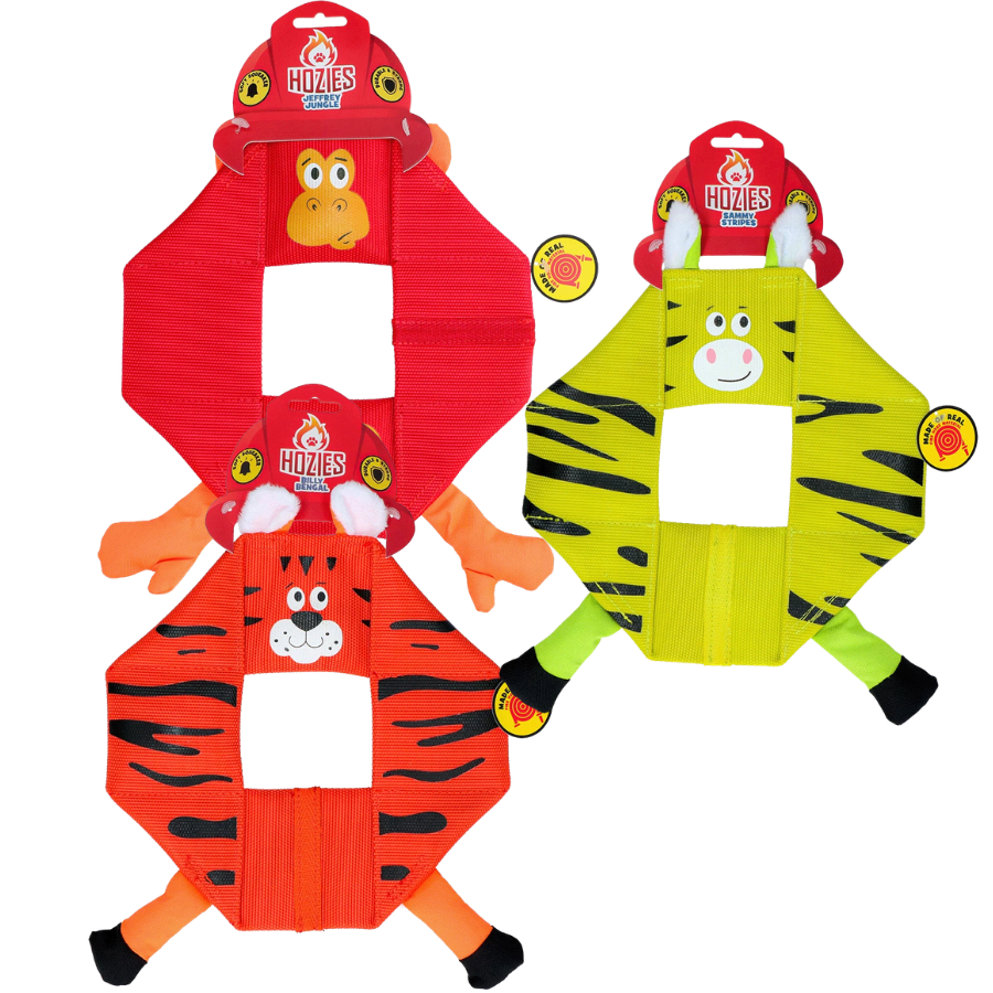 Hozies Octagon Sammy Stripes sterk hondenspeeltje van brandslang met zachte pieper en drijvende eigenschappen