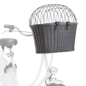 Trixie hondenfietsmand voorop van polyrattan antraciet met draadkoepel