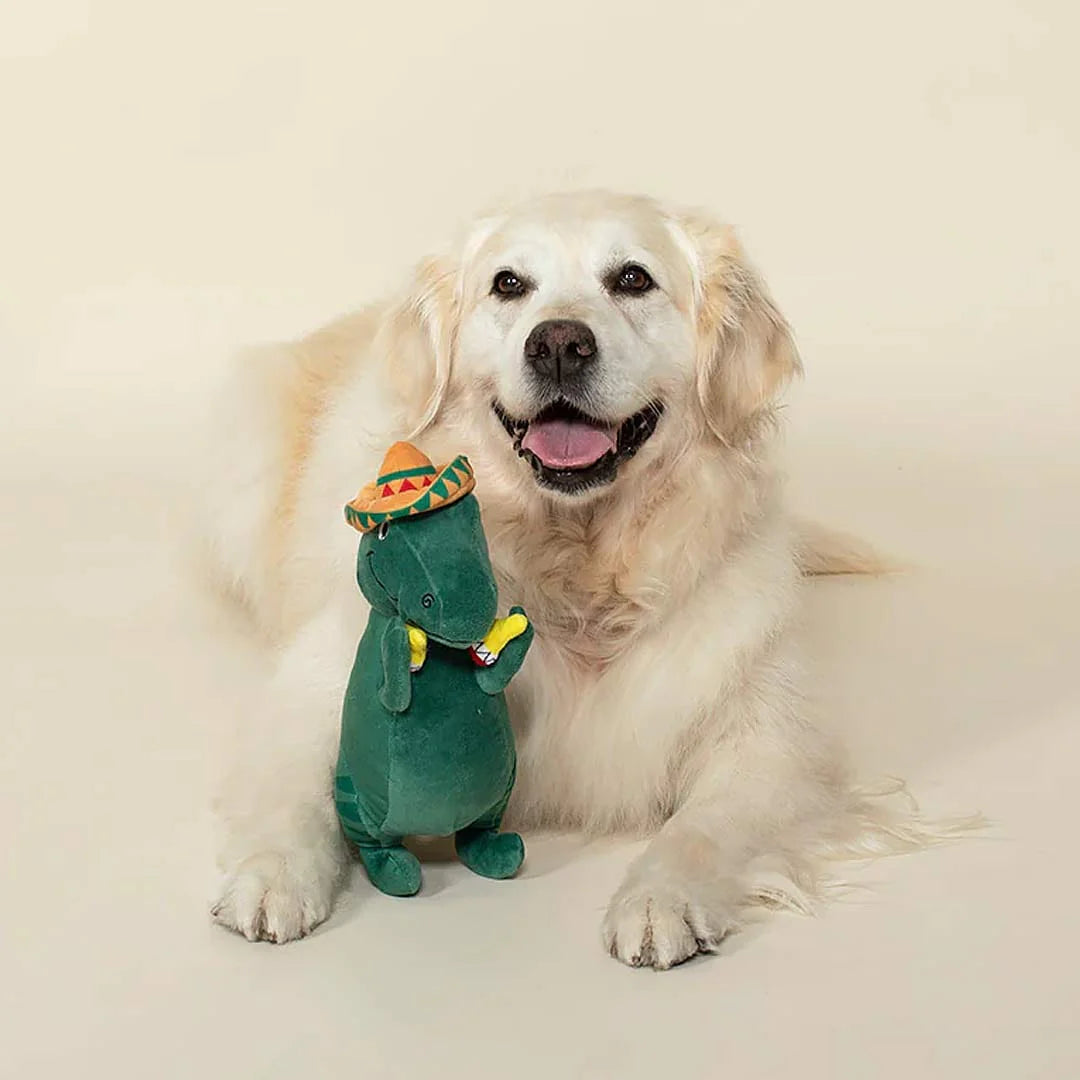PetShop by Fringe Studio Cha-Cha T-Mex Rex – Pluche Dino Hondenspeeltje met Pieper