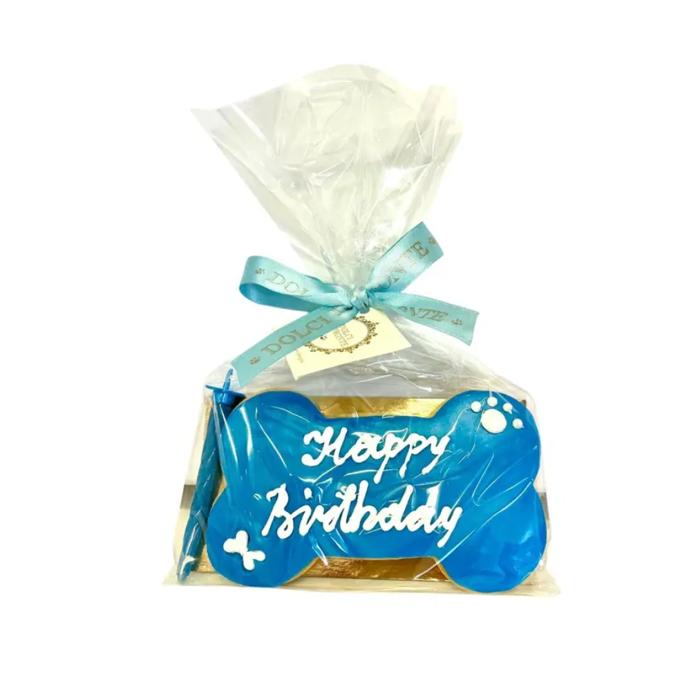 Dolci Impronte Birthday Bone Blauw – Verjaardagskoek Hond 85 g inclusief kaarsje