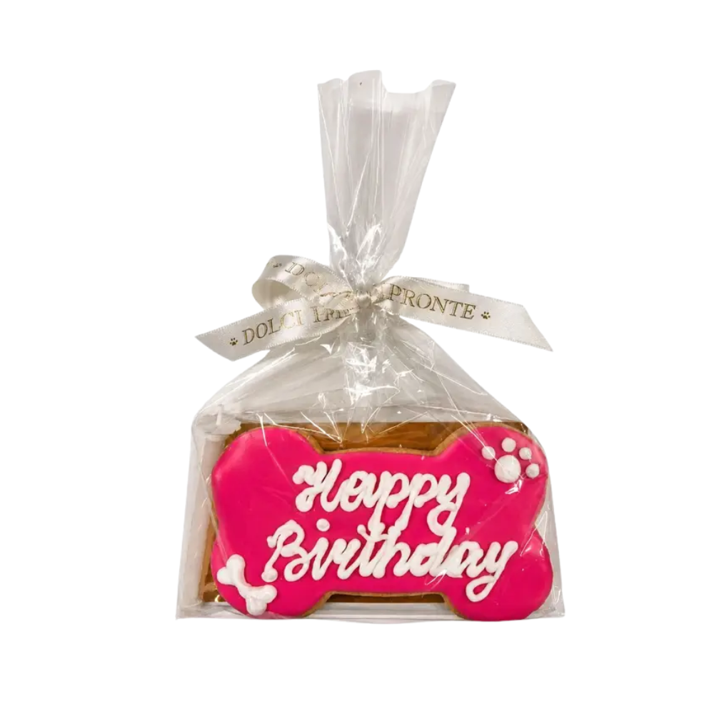 Dolci Impronte Birthday Bone Roze – Verjaardagskoek Hond 85 g inclusief kaarsje