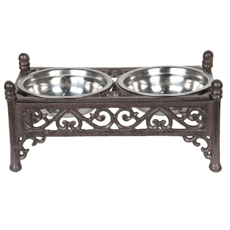 Clayre & Eef Voerbak – Honden & Katten – Bruin IJzer (28×15×13 cm)