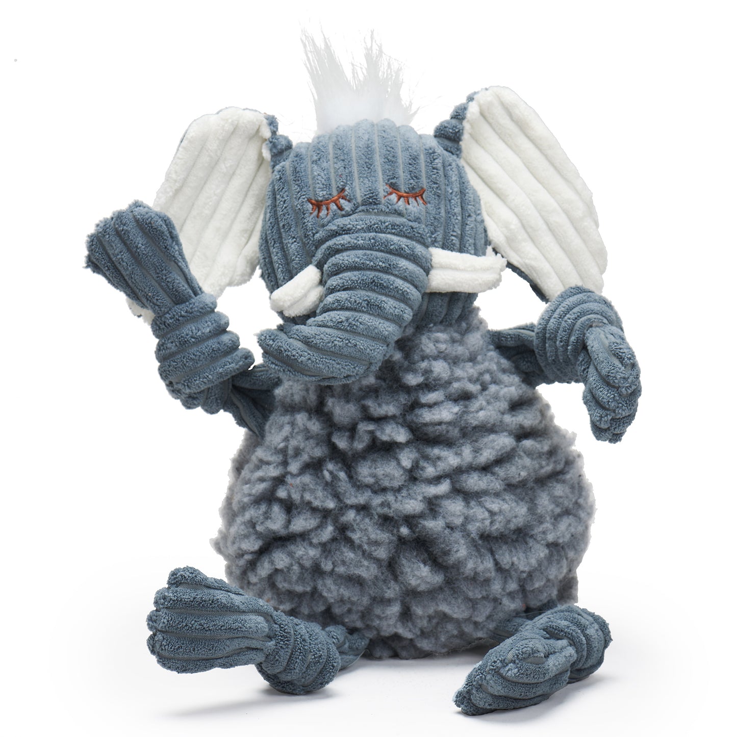 HuggleHounds FlufferKnottie Elephant Large pluche hondenspeelgoed met 5 squeakers