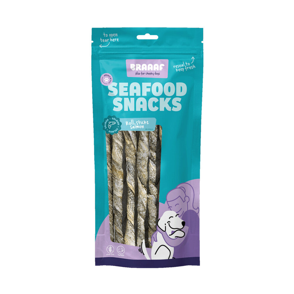 Braaaf Roll Sticks Zalm 97 g 20 cm kauwsnacks