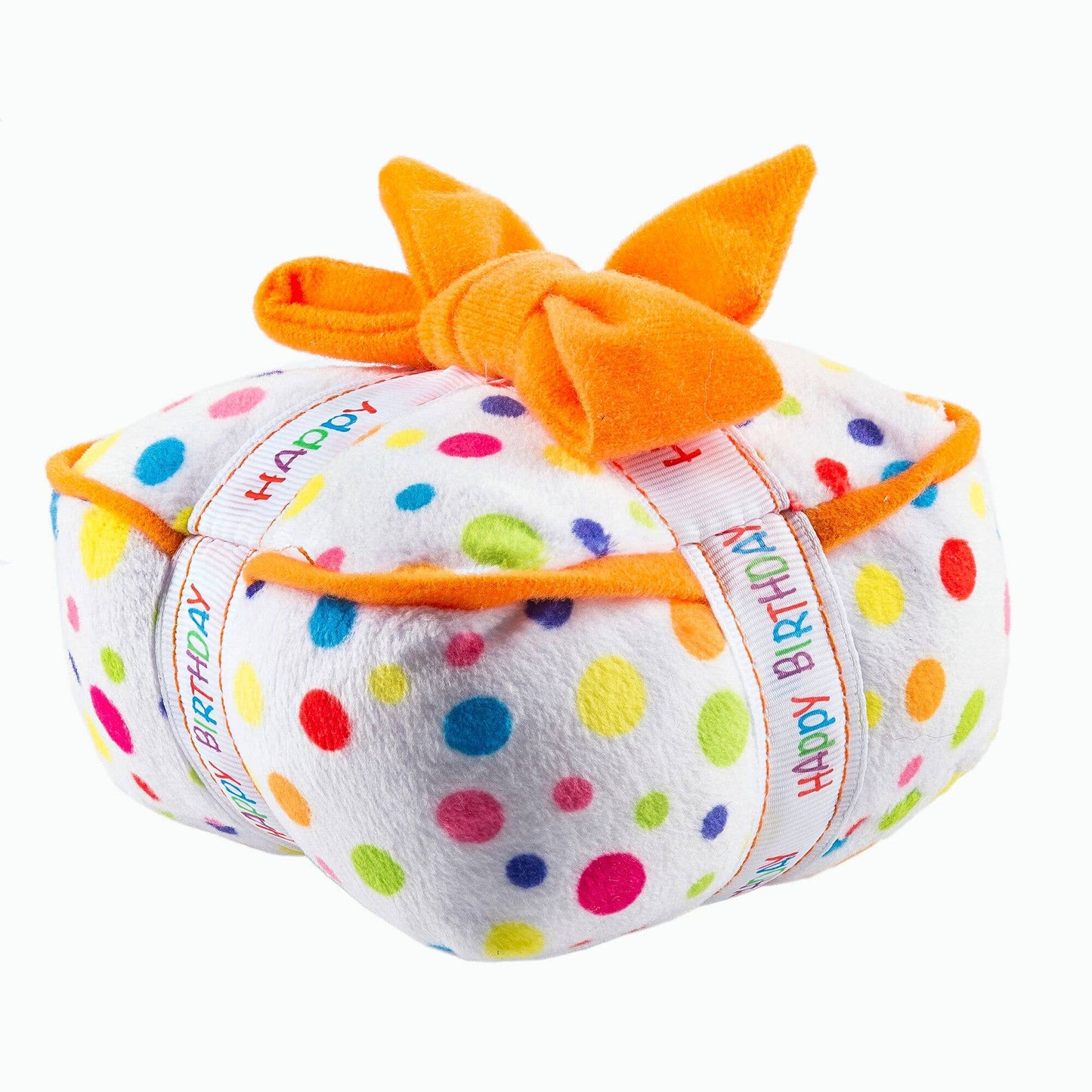Haute Diggity Dog Happy Birthday Gift Box pluche hondenspeeltje met pieper in cadeauvorm.