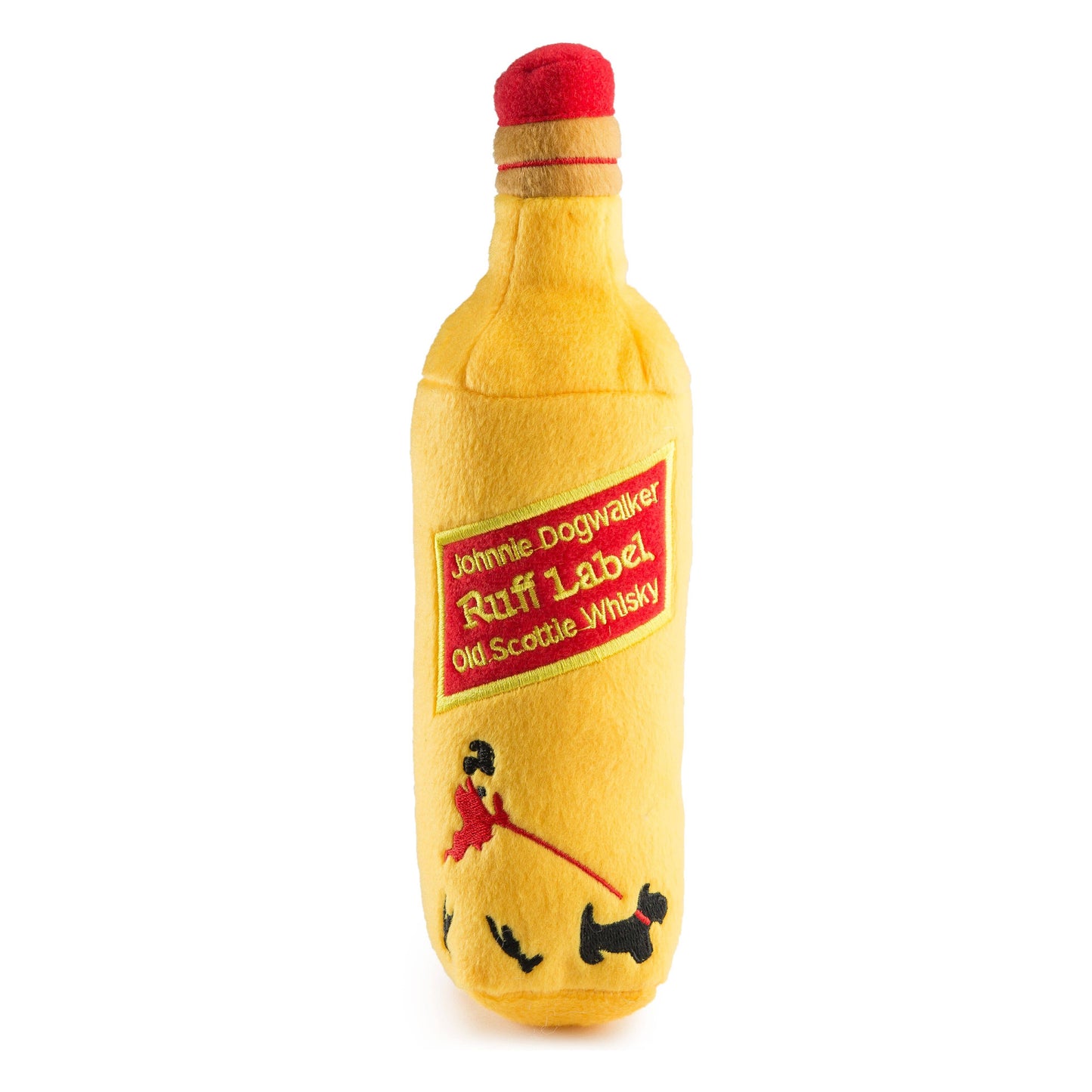 Johnnie Dogwalker Squeaker – luxe pluche hondenspeelgoed in whisky-fles vorm met pieper voor stijlvolle pups