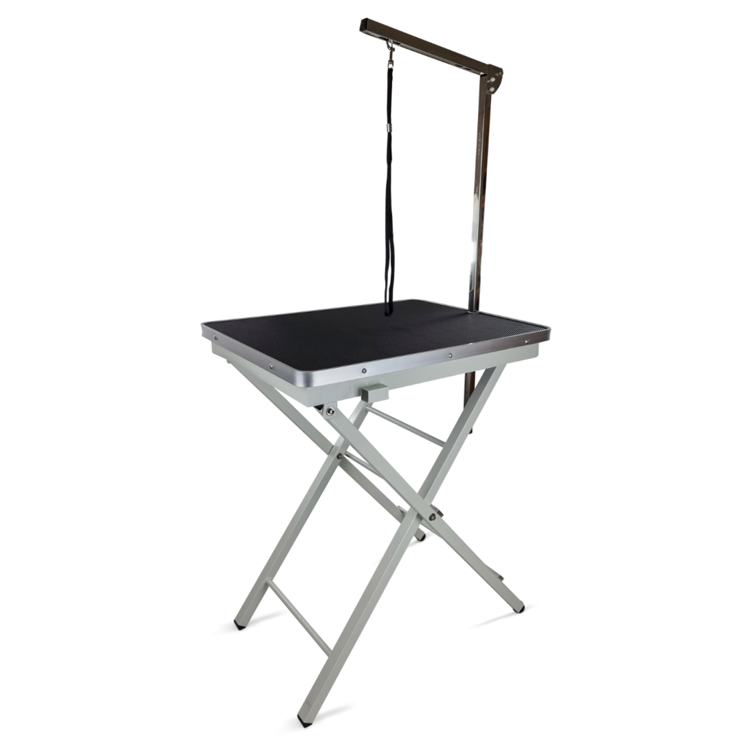 Trimtafel 60 × 45 cm zwart – inklapbaar werkblad, verstelbare hoogte 73-82 cm, inclusief trimarm en lus