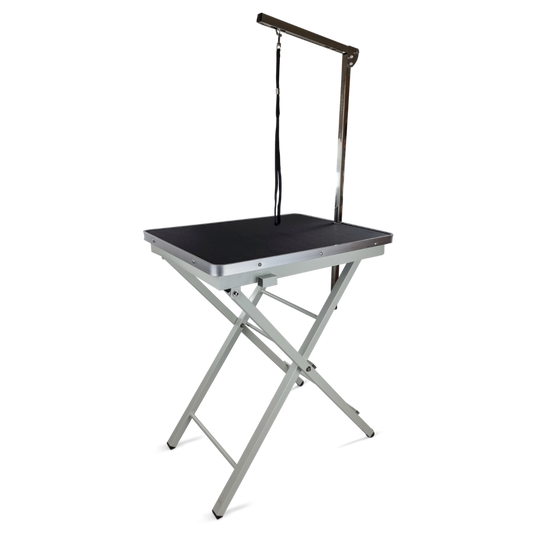 Trimtafel 60 × 45 cm zwart – inklapbaar werkblad, verstelbare hoogte 73-82 cm, inclusief trimarm en lus