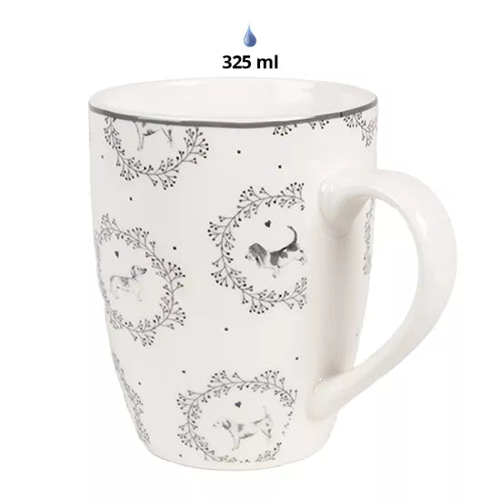Clayre & Eef Mok Beige/Grijs (325 ml) – Porseleinen Koffiemok 12x8x10 cm