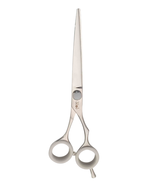 Pro Razor rechte trimschaar 18 cm / 7″ gepolijst staal met stelschroef, demper, siliconen inzetringen en pinksteun