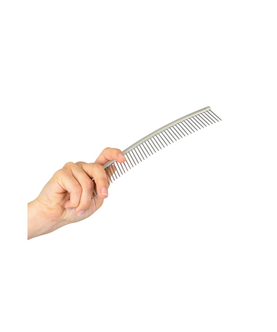 Show Tech gebogen hondenkam 19 cm roestvrij staal ergonomisch voor finish vacht