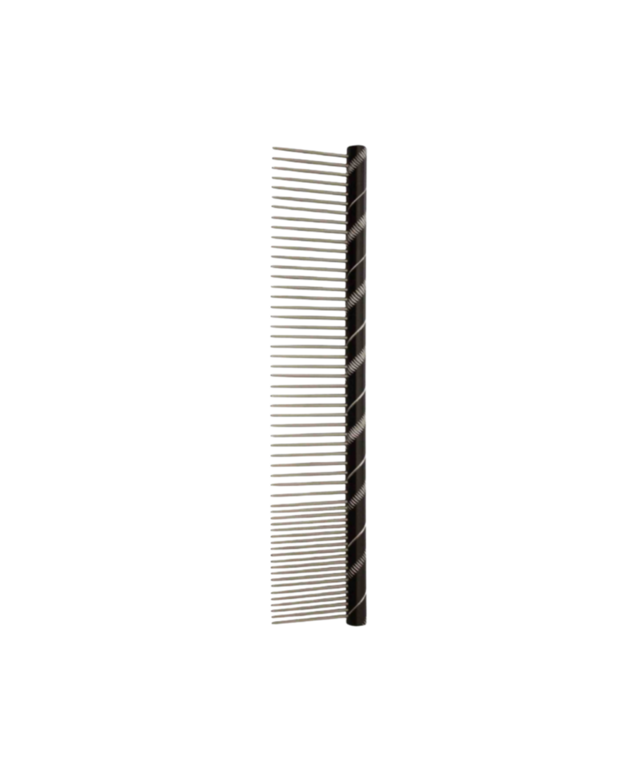 Fantasy Kam 20 cm metalen hondenkam met 14 cm grof + 5 cm fijn vertanding — kleuren zwart, paars, goud, blauw