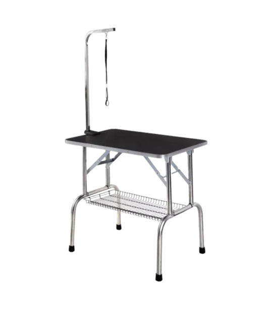 Inklapbare trimtafel 82 × 50 × 80 cm zwart – anti-slip werkblad, RVS-poten, inclusief trimarm & lus