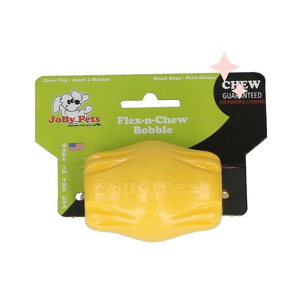 Jolly Flex-n-Chew Bobble Geel – Duurzaam Kauwspeeltje + Vulbaar met Snacks (Drijft & Stuitert)