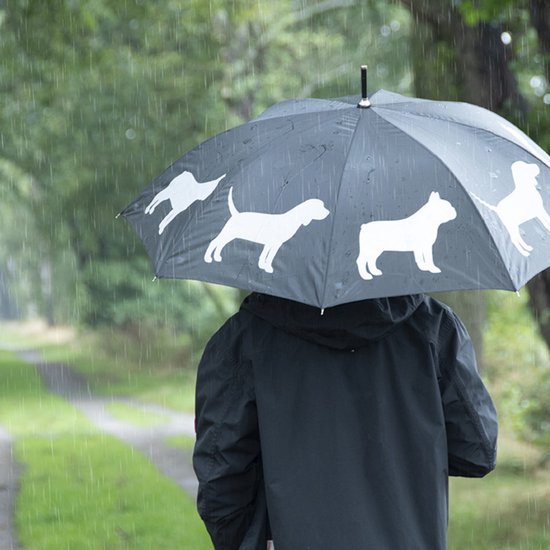 Design Paraplu met Reflecterende Honden – Zwart (Ø 85 cm) | Stijlvol & Veilig in het Donker