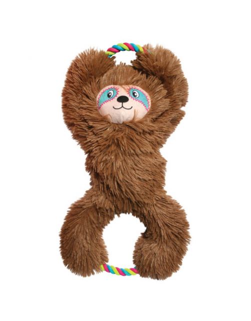 KONG Tuggz Sloth XL hondenspeelgoed – pluche luiaard met touwuiteinden, pieper en knisperende armen (53x24x9 cm)