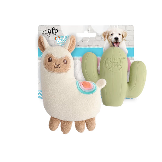 AFP Little Buddy 2-Pack Toy Fiesta set met zachte puppyknuffel en speeltje met piepers.