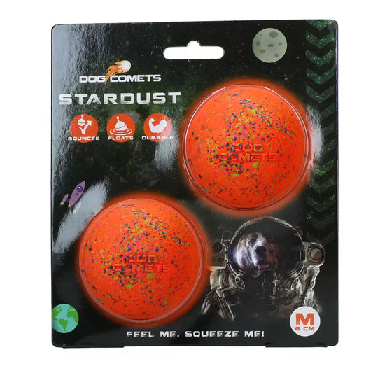 Dog Comets Stardust oranje M 2-pack – rubber apporteerballen Ø6 cm (stuitert en drijft)