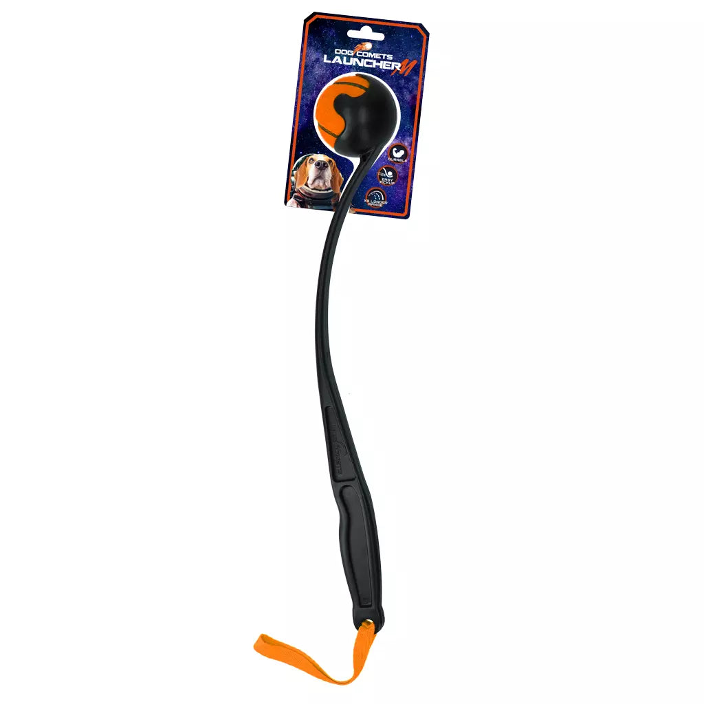 Dog Comets launcher oranje M 48 cm – ballenwerper met polsband en tennisbal (Ø 6 cm)