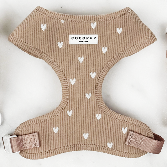 Cocopup Chai Hearts verstelbaar hondentuig in nude cord met witte hartjes