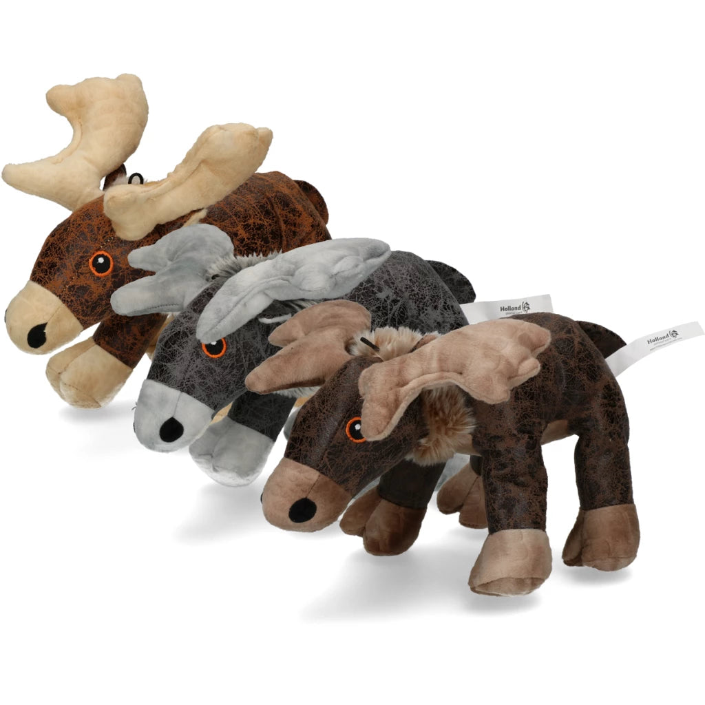Elegant Moose grijs hondenspeeltje met pieper, dubbel gestikt