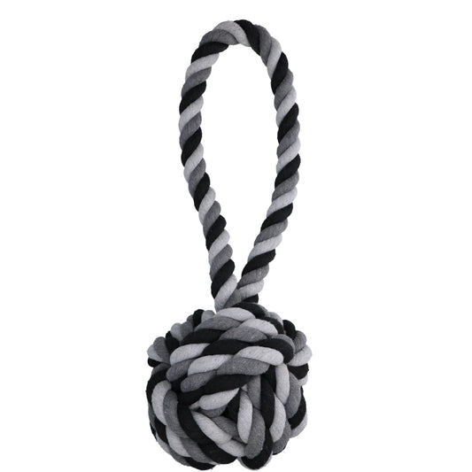 Floss Toss Extreme Tug and Ball hondenspeeltje van natuurlijk katoen met bal en trekkoord, 60 cm.