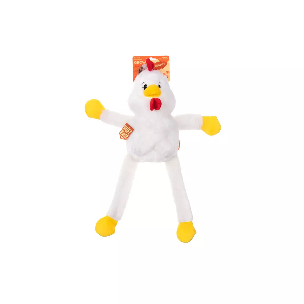 Growl PullDozers Witte Kip hondenspeeltje met lage pieper