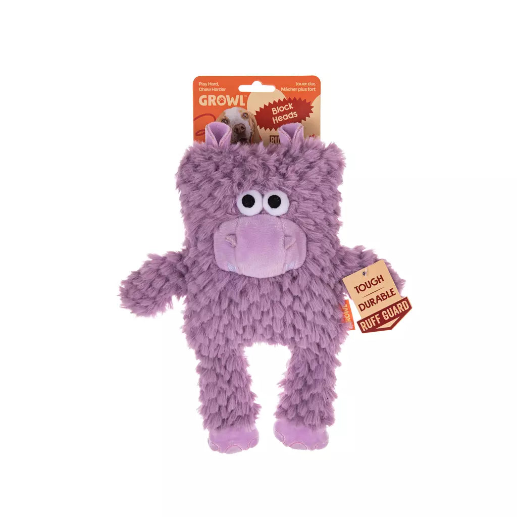 Growl Block Heads Chompy het Nijlpaard pluche hondenspeeltje met verborgen pieper(s)