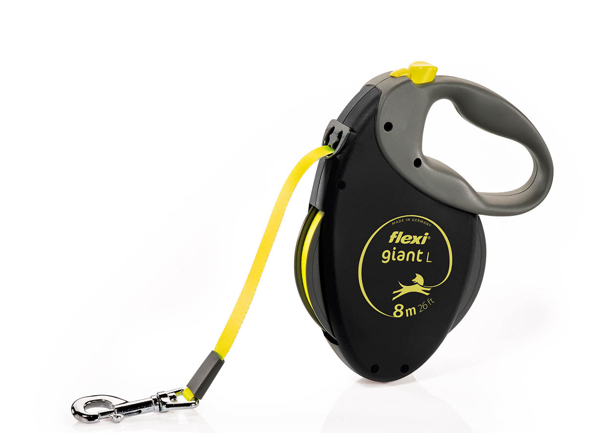 Flexi Giant L Tape 8 m rollijn neon-geel met soft-grip handvat voor honden tot 50 kg