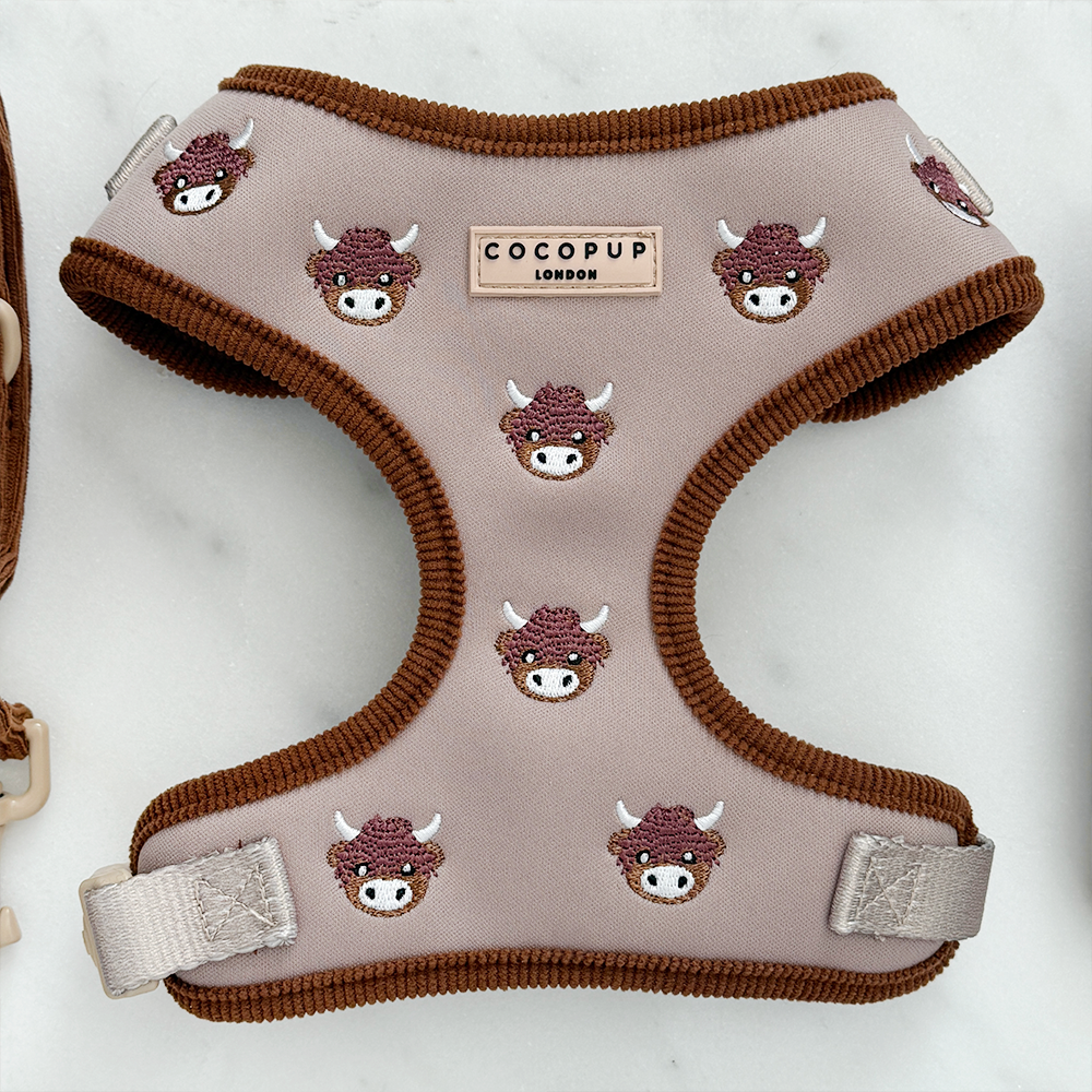Cocopup Harold the Highland Cow verstelbaar hondentuig met koeienprint voor honden