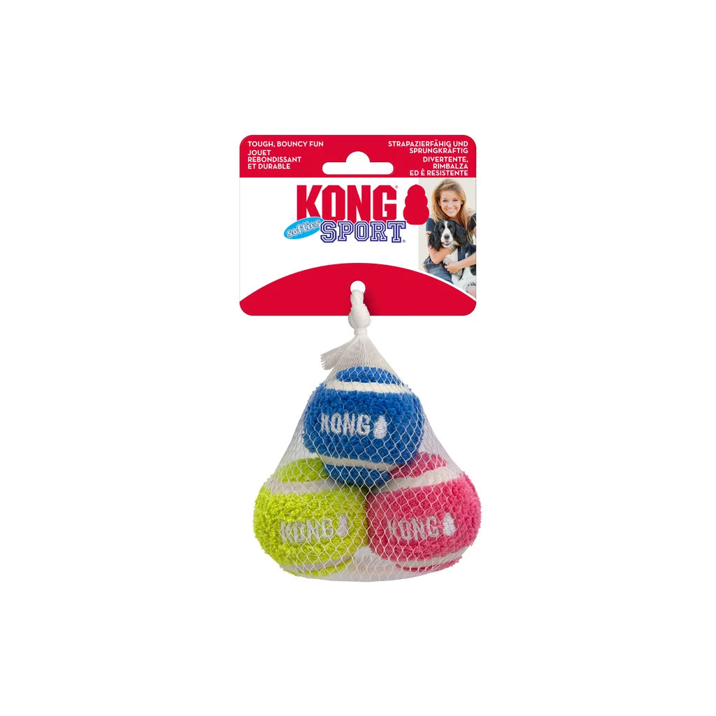 KONG Sport Softies Ball S 3-pack – pluche tennisballen voor honden (assorti kleuren)