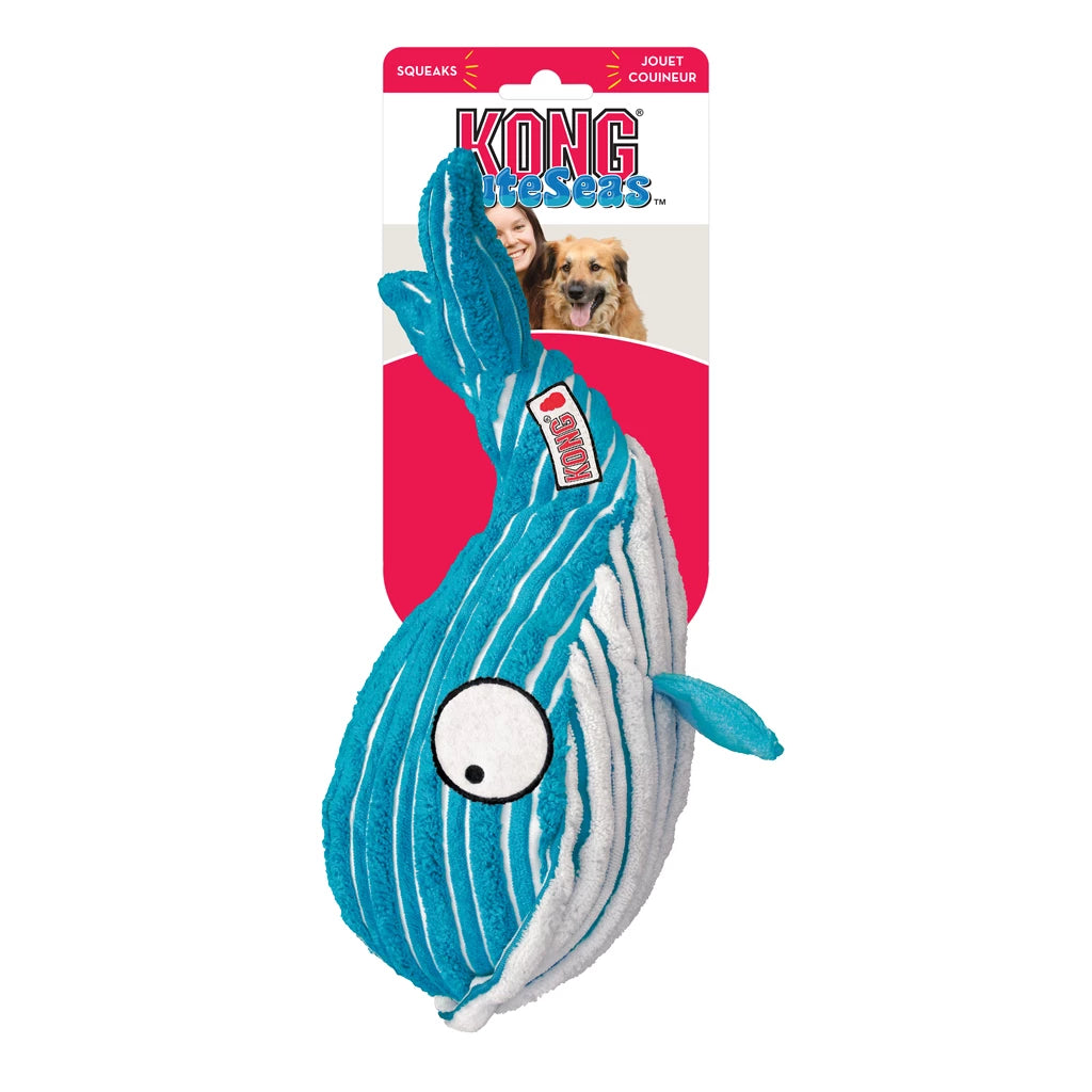 KONG CuteSeas Whale L pluche walvis hondenspeelgoed – zacht corduroy met pieper en knispergeluid (29,85 cm)