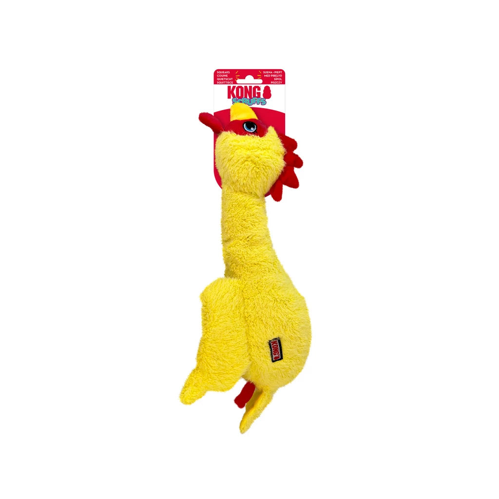 KONG Scruffs Chicken pluche hondenspeelgoed met super-squeaker nek