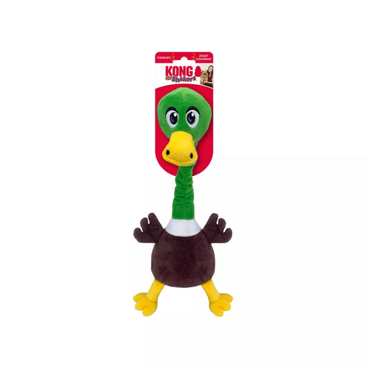 KONG Shakers Bobz Eend hondenspeeltje met lange rekbare nek, pieper en pluche lijf.