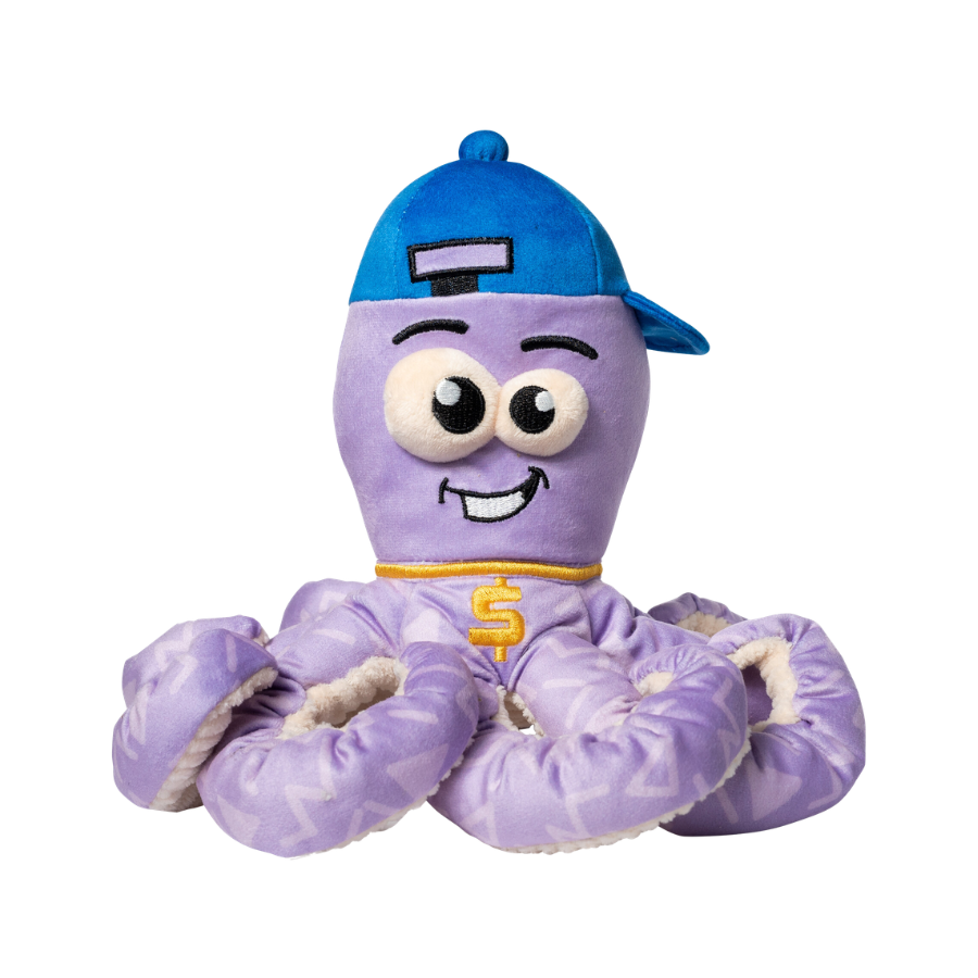 FuzzYard Octo-Pose Hip Hoptapus zacht hondenspeeltje in octopusvorm met elastische poten en pieper.