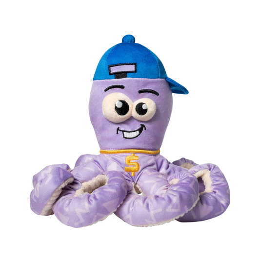 FuzzYard Octo-Pose Hip Hoptapus zacht hondenspeeltje in octopusvorm met elastische poten en pieper.